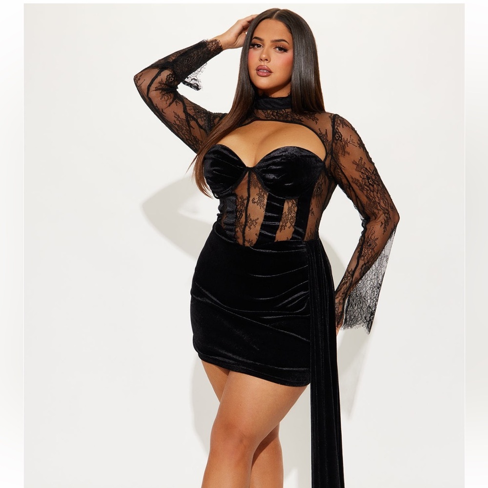 Antonella Velvet Lace Mini Dress